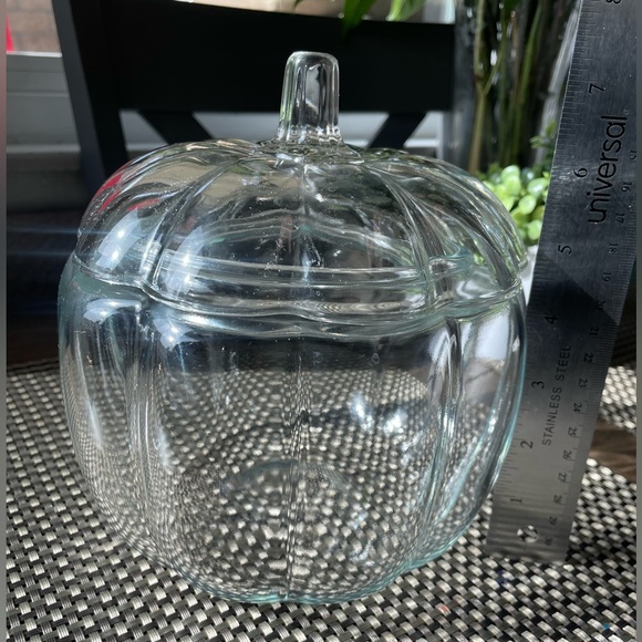 Glass Pumpkin Jar, Removable Lid, Approximately 7inch Height, 6inch Width - Picture 2 of 7